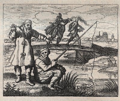 Proverbios antiguos: la ocasión es calva por detrás - grabado del siglo XVIII de Unknown artist