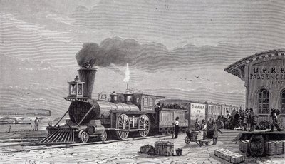 Estación de Omaha, punto de partida del Ferrocarril del Pacífico - en “Tour du monde” de Unknown artist
