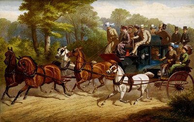 Camino al derby. Fiacre y ómnibus tirados por caballos yendo a un derby de Unknown artist