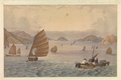 Operaciones en el río Cantón. Fuertes y Baterías de la Bocca Tigris o Primer Paso del Río Cantón; H.M. Steam Ship, Vulture Captain Macdougall pasando las Baterías, con el 18º Royal Irish a bordo. de Unknown artist