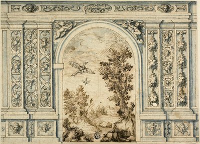 Muro ornamental con paisaje de Unknown artist