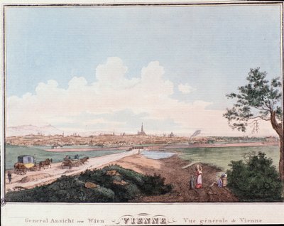 Vista de la ciudad de Viena con puente cruzando el Danubio. Austria de Unknown artist