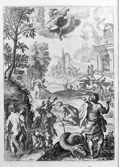 Ovidio - ilustración para el libro 15 - (P. Ovidii Nasonis Metamorphose libri XV con notas de TH. Farnabii.) nota de Thomas Farnaby (Farnabia) (1575-1647) de Unknown artist