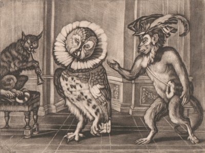 Búho, mono y gato de Mezzotintoes de Smith, Vol. III de Unknown artist