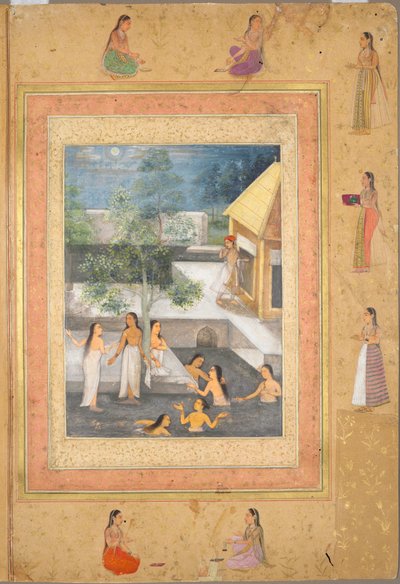 Page from the Late Shah Jahan Album: Harem Night-Bathing Scene (recto) de Unknown artist