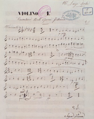 Página de partitura para el primer violín en la obertura de la ópera Jessonda de Louis Spohr de Unknown artist