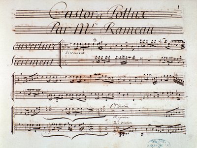 Página de partitura de Castor et Pollux, tragedia lírica de Rameau (1737) de Unknown artist