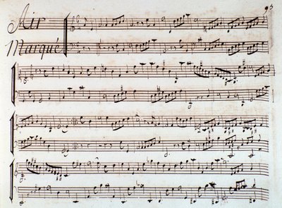 Página de partitura de Castor et Pollux, tragedia lírica de Rameau (1737) de Unknown artist