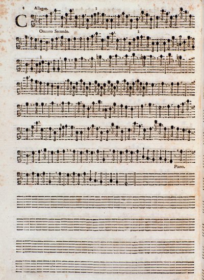 Página de la partitura musical de "Concerti a cinque, Op. 5" de Tomaso Albinoni de Unknown artist