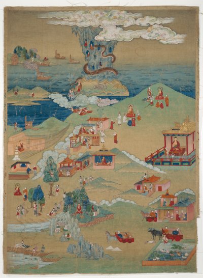 Estandarte pintado (Thangka) de cinco cuentos morales del Avadana Kalpalata Jataka de Unknown artist