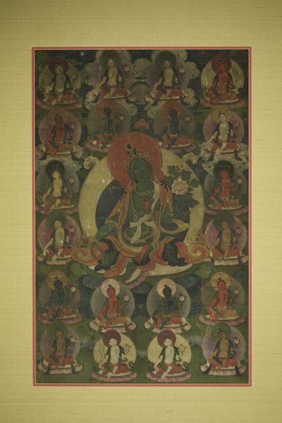 Estandarte pintado (Thangka) de Tara Verde rodeada de veinte manifestaciones de Unknown artist