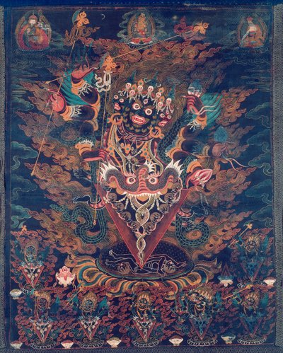 Estandarte pintado (Thangka) con Guru Dragpur, una forma iracunda de Padmasambhava de Unknown artist
