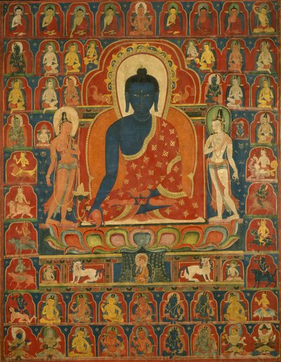 Estandarte pintado (Thangka) con el Buda de la Medicina (Bhaishajyaguru) de Unknown artist