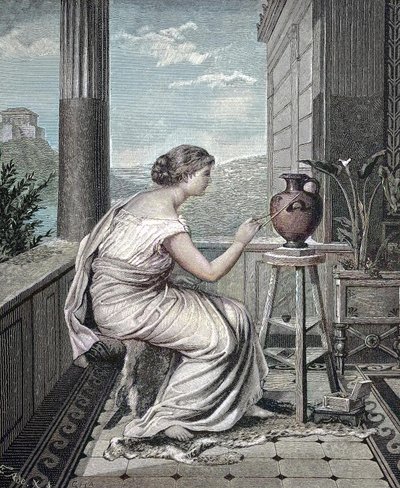 Pintor, Artista, Joven griega pintando un jarrón, Histórico, Reproducción digital de una obra de arte original del siglo XIX de Unknown artist