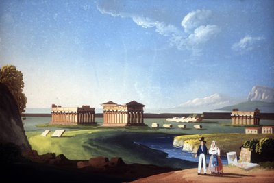 Pintura que representa los templos de Paestum, actual Capaccio. de Unknown artist