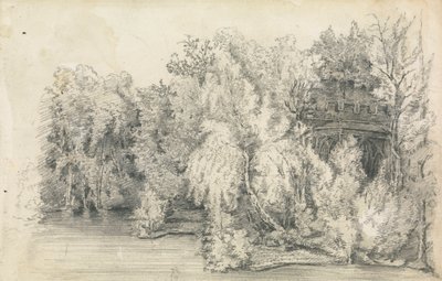 Parte de un edificio rodeado por un bosque de Unknown artist