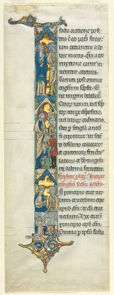 Hoja Parcial de una Biblia Latina: Inicial I[n principio] con las Bodas de Caná de Unknown artist
