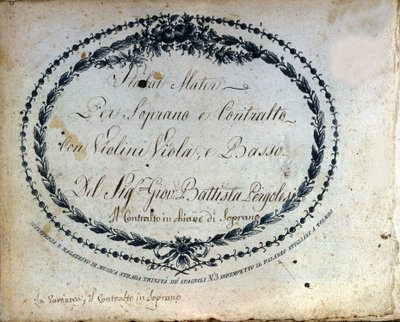 Partitura del “Stabat Mater” de Jean Baptiste Pergolese (Giovanni Battista Pergolesi, Jean-Baptiste) 1710-1736. “Stabat Mater per soprano econtralto con violini, Viola et basso.” de Unknown artist