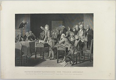 Patrick Henry se dirige a la Asamblea de Virginia de Unknown artist