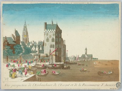 Vista en perspectiva del estuario del Escalda y la pescadería de Amberes de Unknown artist