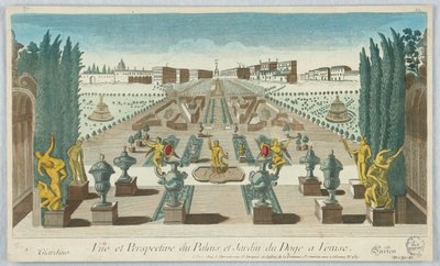 Peep-show, Vista y Perspectiva del Palacio y Jardín del Dogo en Venecia, Giardino, Gartea, 12 de Unknown artist