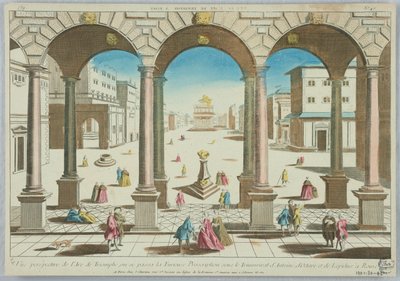 Vista perspectiva del Arco de Triunfo, donde ocurrió la furiosa proscripción bajo el triunvirato de Antonio, Octavio y Lépido en Roma, No. 45 de Unknown artist