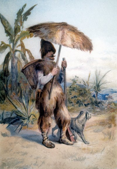 Representación de Robinson Crusoe, personaje de la novela homónima de Daniel Defoe (1660 - 1731) de Unknown artist