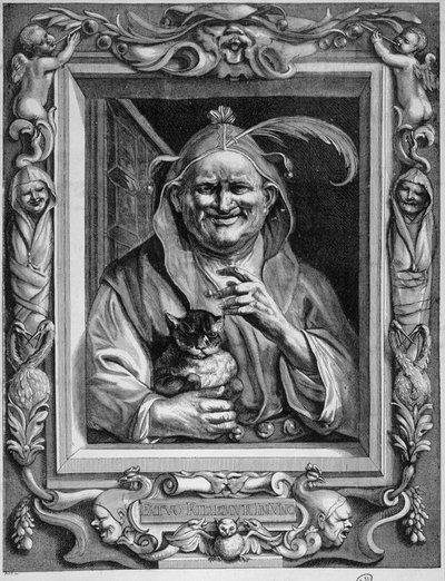 Personificación de la locura sosteniendo un gato, s.f. de Unknown artist