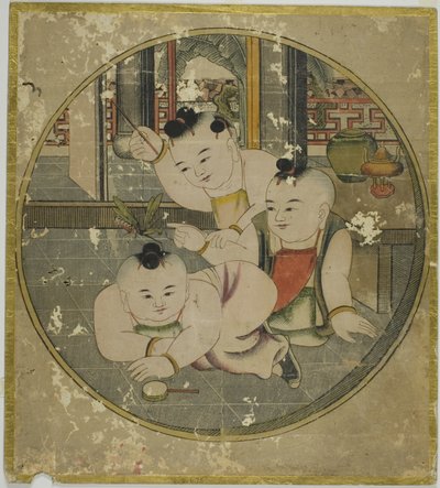 Cuadro de mantis y tres niños 蟷螂三童図 (Tourou sandou zu) de Unknown artist