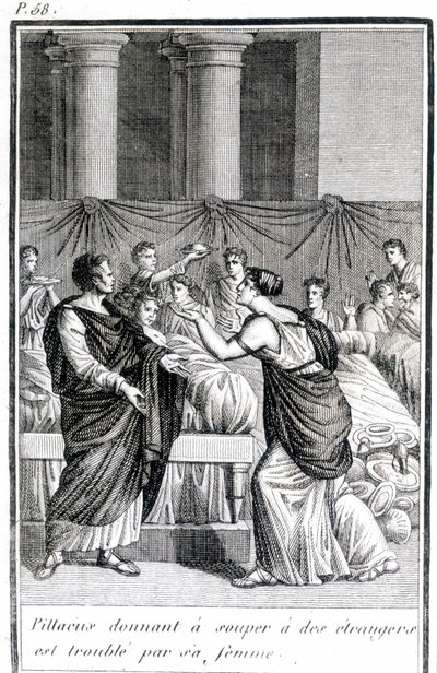 Pillacus dando cena a los extraños es molestado por su esposa de Unknown artist
