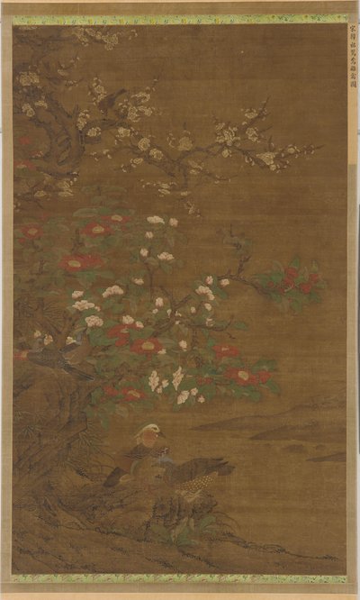 Flores de ciruelo, camelias y patos mandarines de Unknown artist