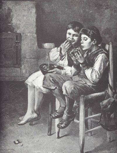 Niños pobres comiendo, finales del siglo XIX de Unknown artist