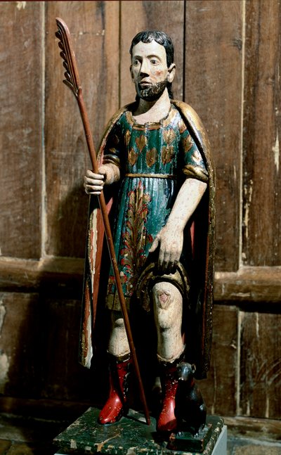 Arte popular: San Roque. El santo lleva el bubón de la peste en su pierna. Escultura anónima del siglo XVIII. Sao Paulo, Museo de Arte de Unknown artist