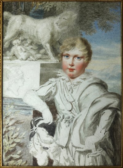 ""Retrato del príncipe Napoleón Francois Bonaparte (1811-1832) de niño"" Retrato del rey de Roma Napoleón II, duque de Reichstadt (1811-1832) Hijo del emperador Napoleón I (1769-1821) - Acuarela anónima hacia 1820 colección Podstanitsky de Unknown artist