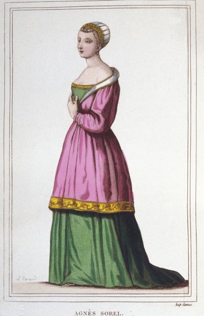 Retrato de Agnes Sorel (1422-1450) (Dama de Beaute-sur-Marne). Favorita del Rey Carlos VII. Grabado de 1830 de Unknown artist
