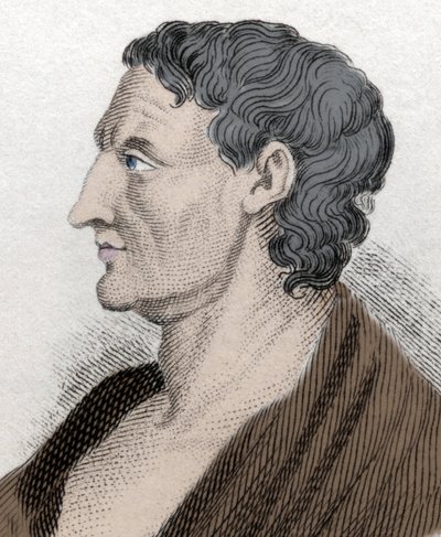 Retrato de Aristóteles conocido como el Estagirita, en griego Aristóteles, filósofo griego (384 a.C. a 322 a.C.). Grabado del siglo XIX. de Unknown artist