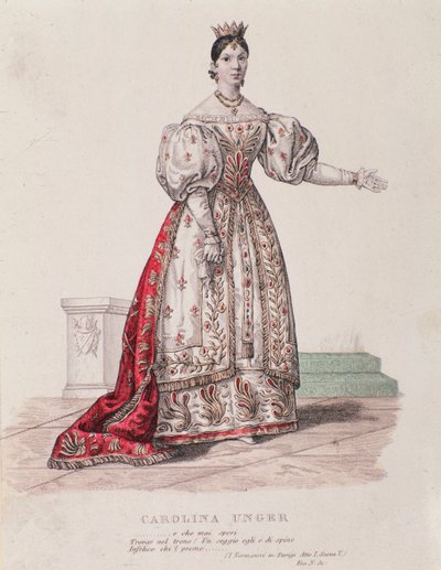 Retrato de Caroline Ungher (Unger) actuando en I Normanni a Parigi (grabado) de Unknown artist