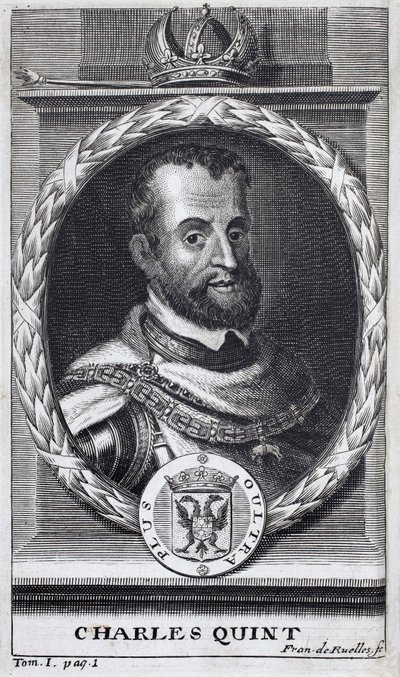 Retrato de Carlos V (1500-1558), Rey de España y América Española, Rey de Sicilia y Emperador del Sacro Imperio Romano Germánico (1519-1556). Grabado para ilustrar 