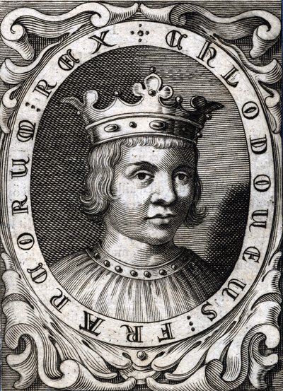 Retrato de Clodoveo III (? - 695), Rey de Austrasia. Grabado del siglo XVIII de Unknown artist