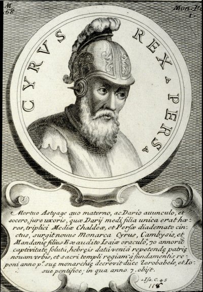 Retrato de Ciro II (ca. 559-529 a.C.) llamado Ciro el Grande, fundador del Imperio Persa. Grabado del siglo XVIII. Colección privada de Unknown artist