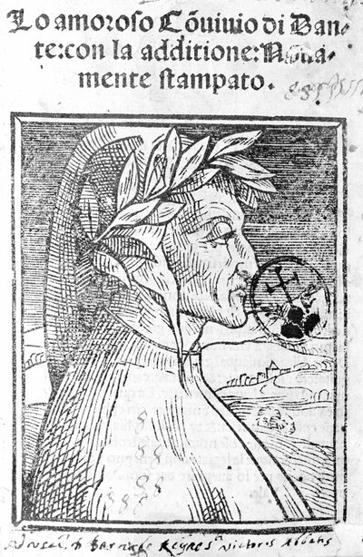 Retrato de Dante Alighieri (1265 - 1321), poeta italiano. Frontispicio de 