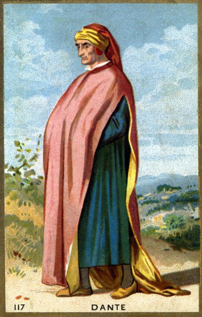 Retrato de Dante Alighieri, dit Dante (1265 - 1321), poeta italiano. Cromolitografía del siglo XIX de Unknown artist