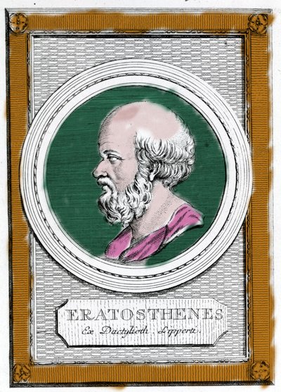 Retrato de Eratóstenes de Cirene (ca. 284 a.C. - 194 a.C.), científico, geógrafo y poeta griego. Fue director de la biblioteca de Alejandría y calculó la medida del meridiano terrestre. Retrato posterior: “Galleria degli antichi greci e romani” de Unknown artist