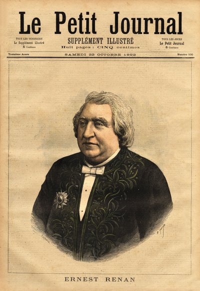 Retrato de Ernest Renan (1823-1892), escritor, filólogo, filósofo e historiador. Autor popular de "La vida de Jesús", que contiene esta controvertida biografía de Jesús, redactada como la de un hombre ordinario y que la Biblia debe ser críticamente de Unknown artist