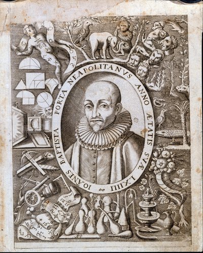 Retrato de Giambattista (Juan el Bautista, Juan el Bautista) della Porta (1535 - 1615) en el frontispicio de “Magiae Naturalis”. Siglo XVII. de Unknown artist