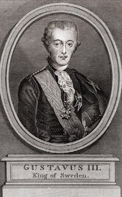 Retrato de Gustavo III (1746-1792), Rey de Suecia de 1771 a 1792. Grabado de 1787. Colección a los Soldados de Ayer de Unknown artist