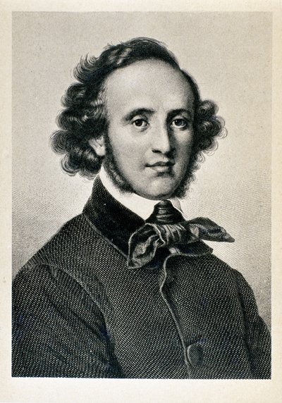 Retrato de Jakob Ludwig Felix Mendelssohn Bartholdy (1809-1847), director y compositor alemán. Litografía del siglo XIX Biblioteca del Conservatorio Giuseppe Verdi, Milán de Unknown artist