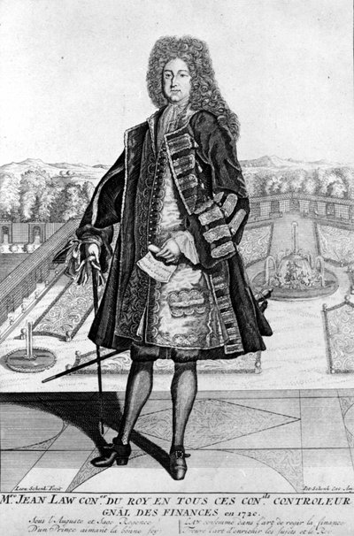 Retrato de John Law (1671 - 1729) de pie, financiero escocés que causó la bancarrota en 1720 (Evento de la calle Quincampoix) de Unknown artist