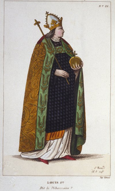 Retrato de Luis I el Piadoso o el Debonario (778 - 840), Emperador de Occidente grabado de 1830 de Unknown artist