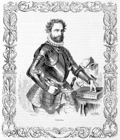 Retrato de Luis de Camoens en armadura - grabado de Unknown artist